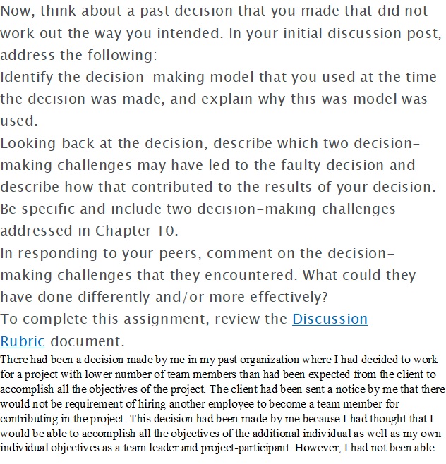 5-1 Discussion Good Managers Do Not Always Make Good Decisions